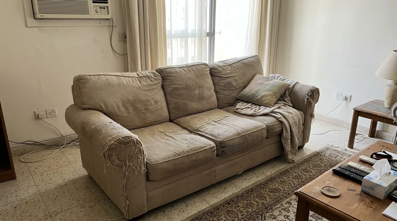 Torn old sofa in Abu Dhabi