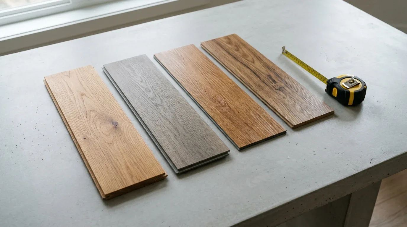 SPC, vinyl, wooden and laminate flooring samples